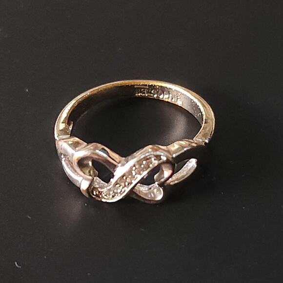 Two Hearts Rhinestone Statement ring, Sterling Silver Ring, Size 6 - Picture 1 of 10